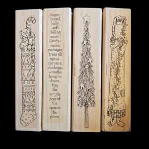 Stampin Up Christmas Rubber Stamps Wood Mount Set of 4 Holiday Tree Poem